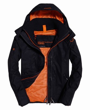 Superdry Tech Hooded Print Pop Cipzár SD-Windcheater Férfi Kabát Sötétkék/Narancssárga/Camo | BROSU5820